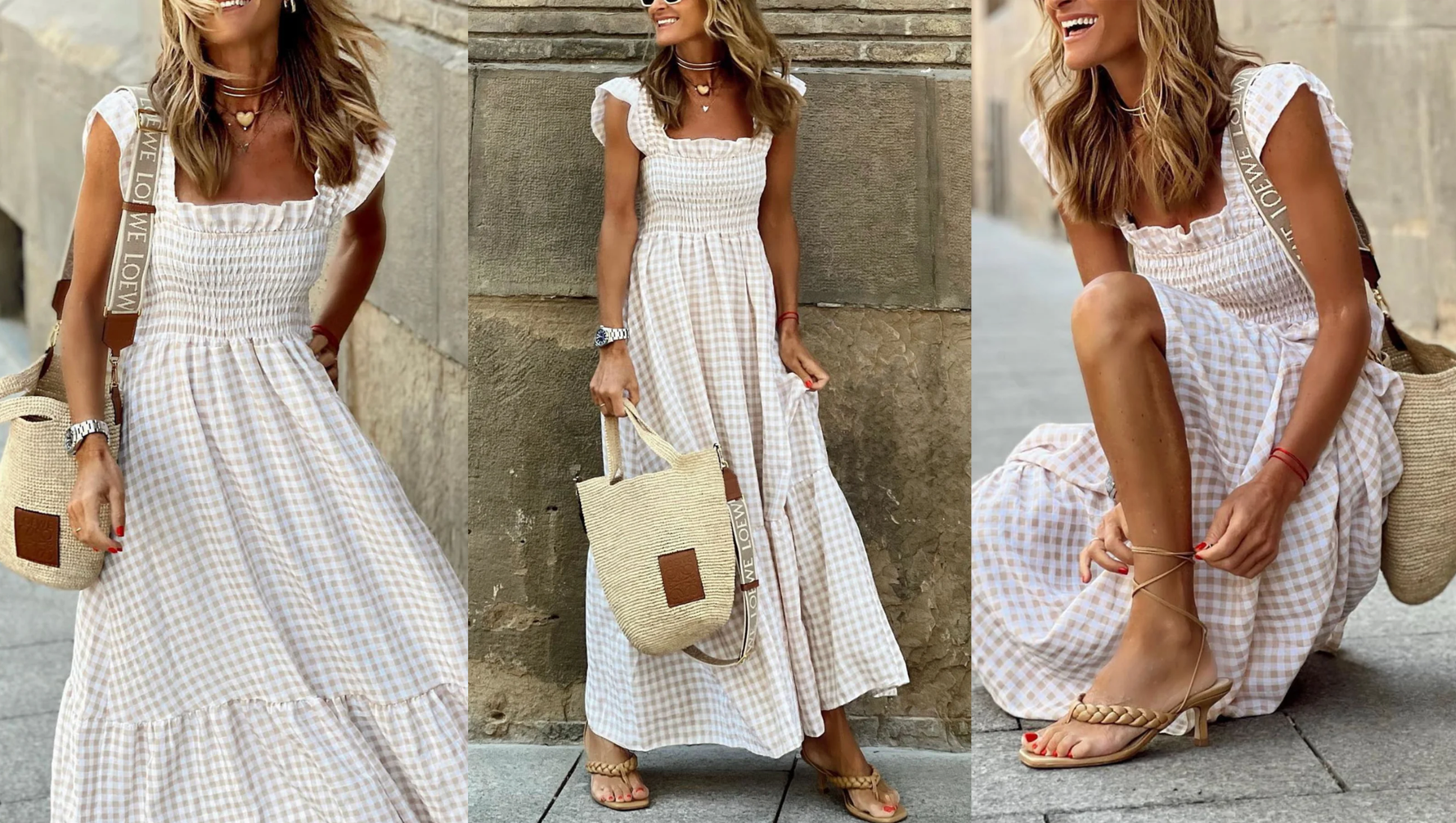 Plaid Ruffle Sleeve Maxi Dress