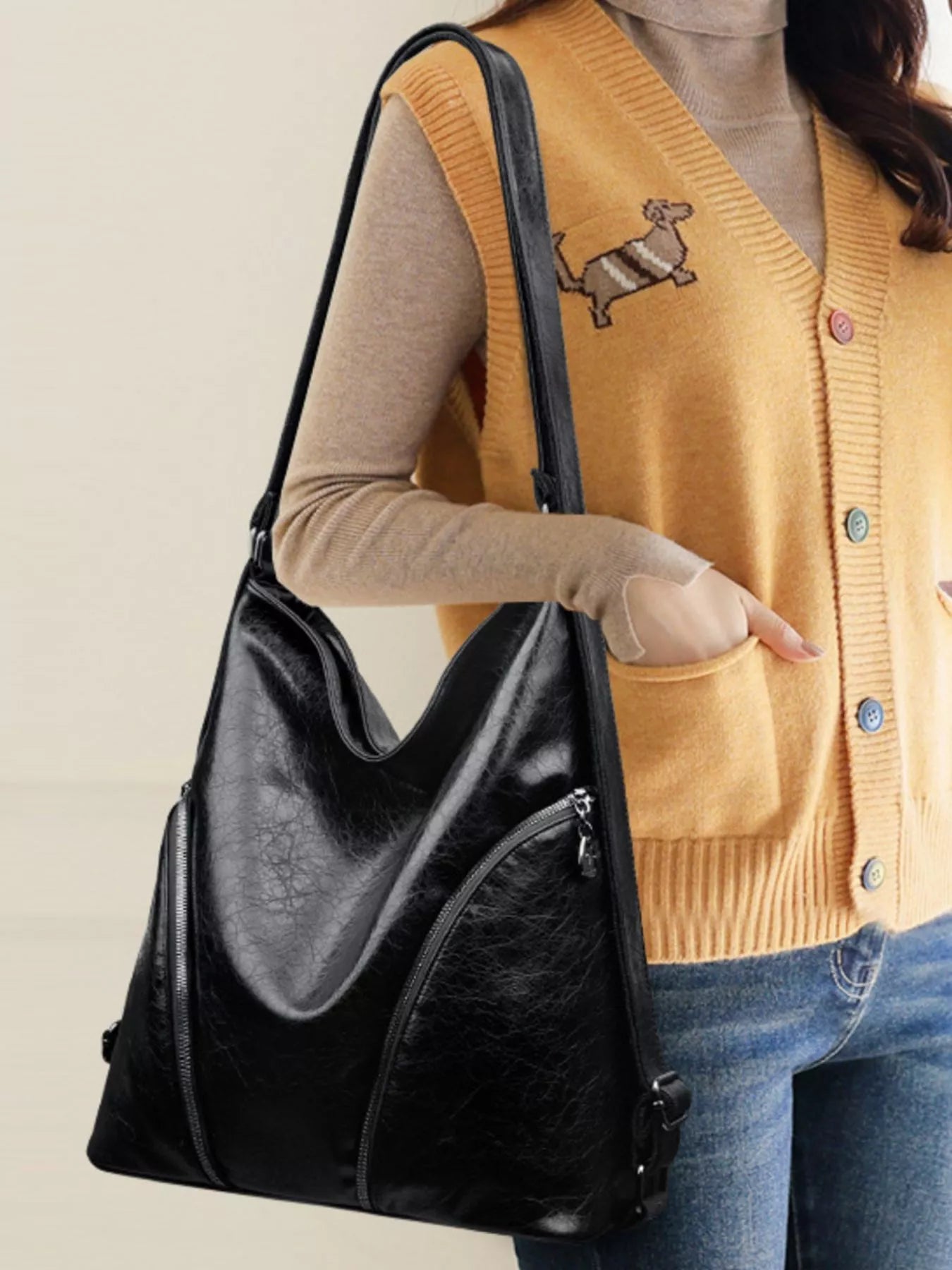 Large PU Leather Hobo Shoulder Tote Bag