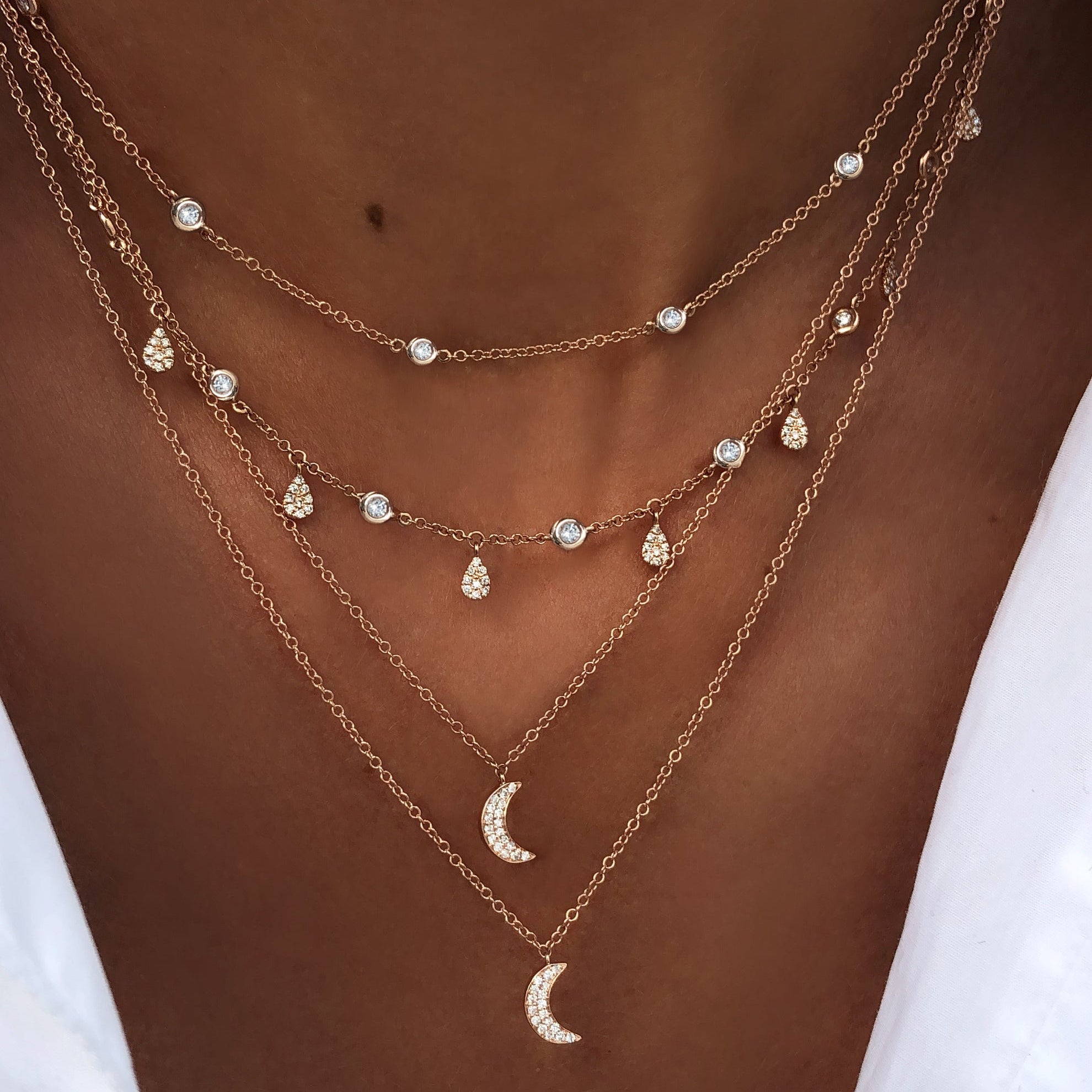 14kt Gold and Diamond Mini Crescent Moon Necklace