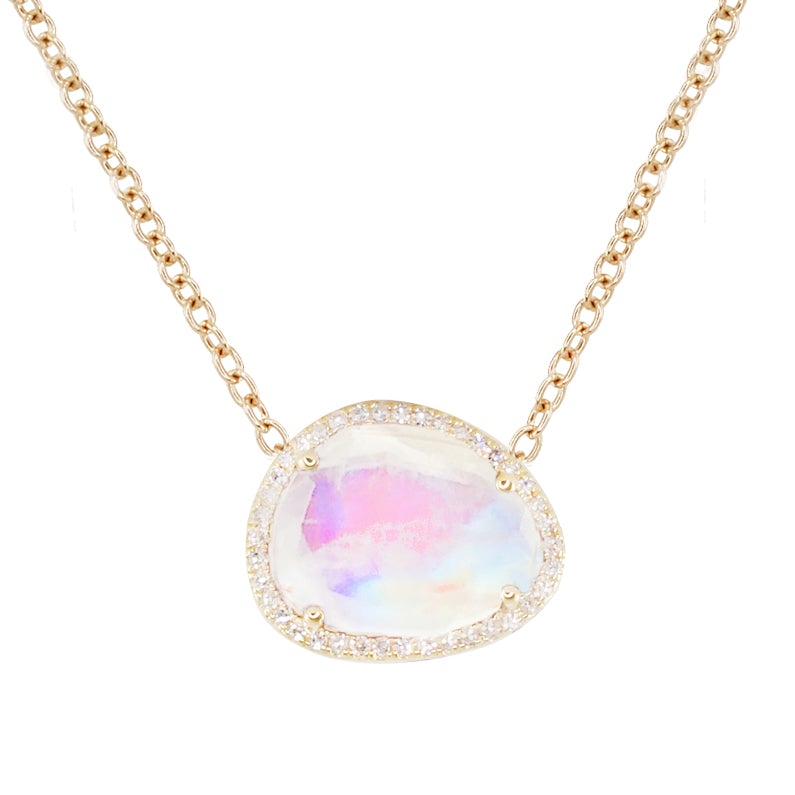 14kt Gold and Diamond Free Form Moonstone Necklace