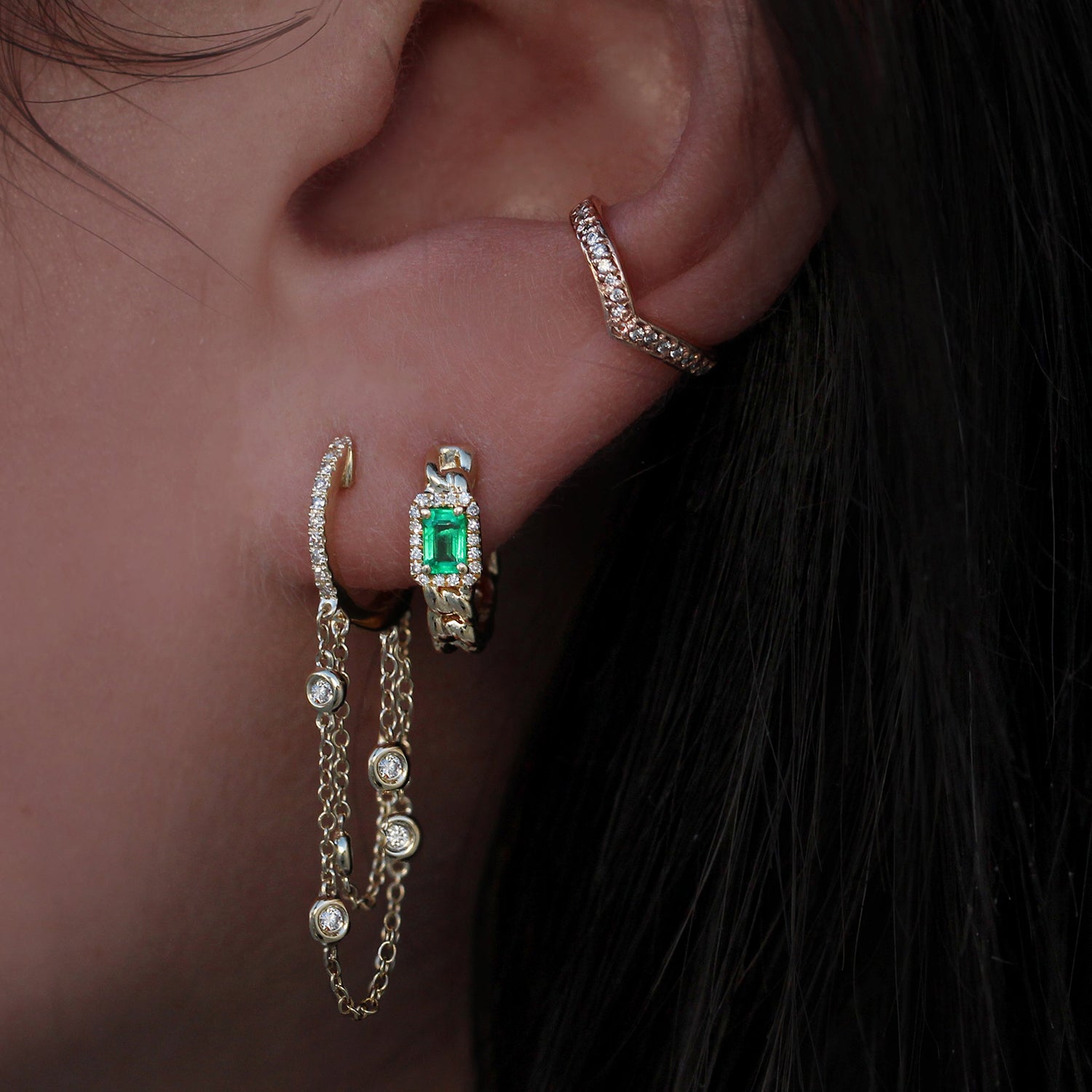 14kt Gold and Diamond Bezel Drip Hoop Earrings