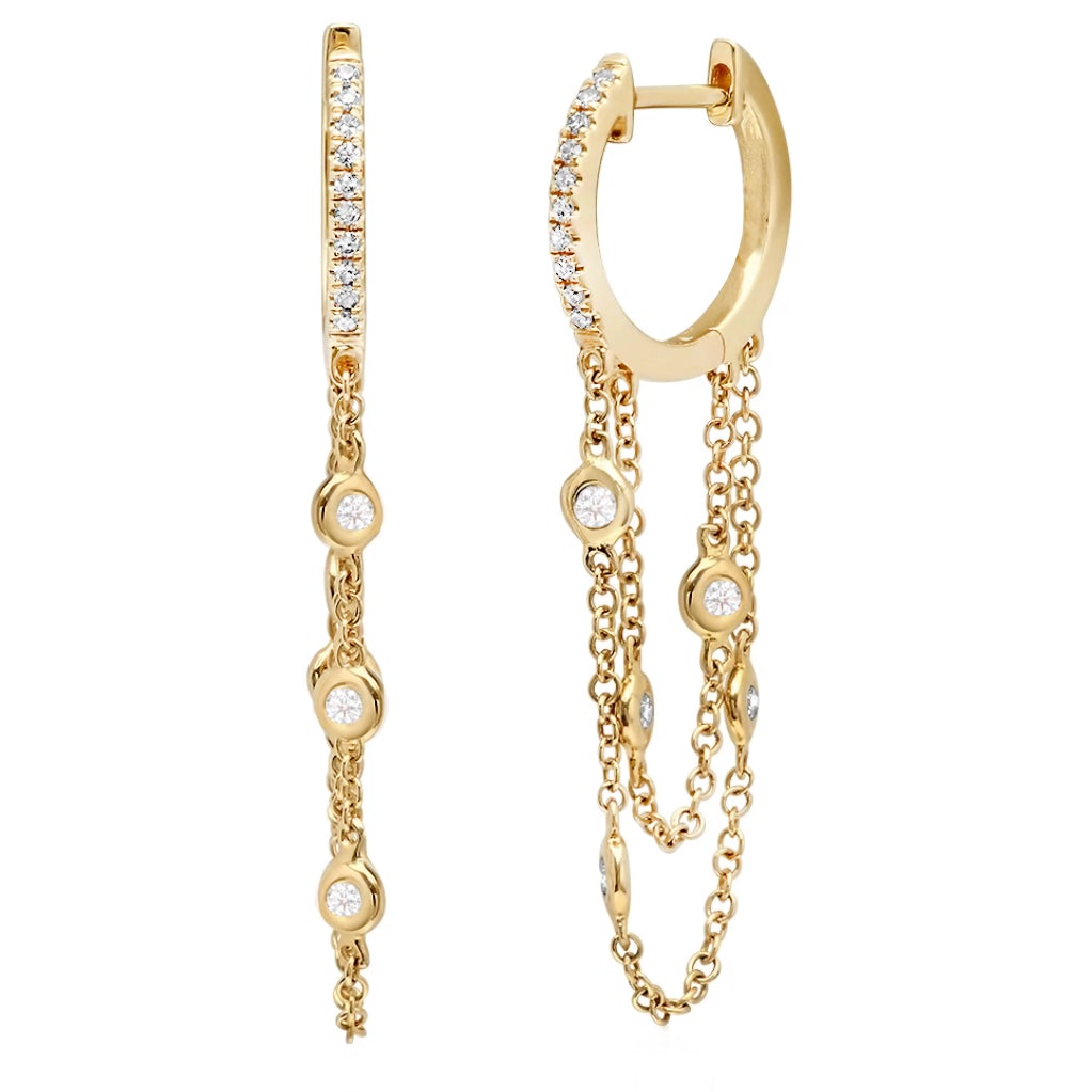 14kt Gold and Diamond Bezel Drip Hoop Earrings