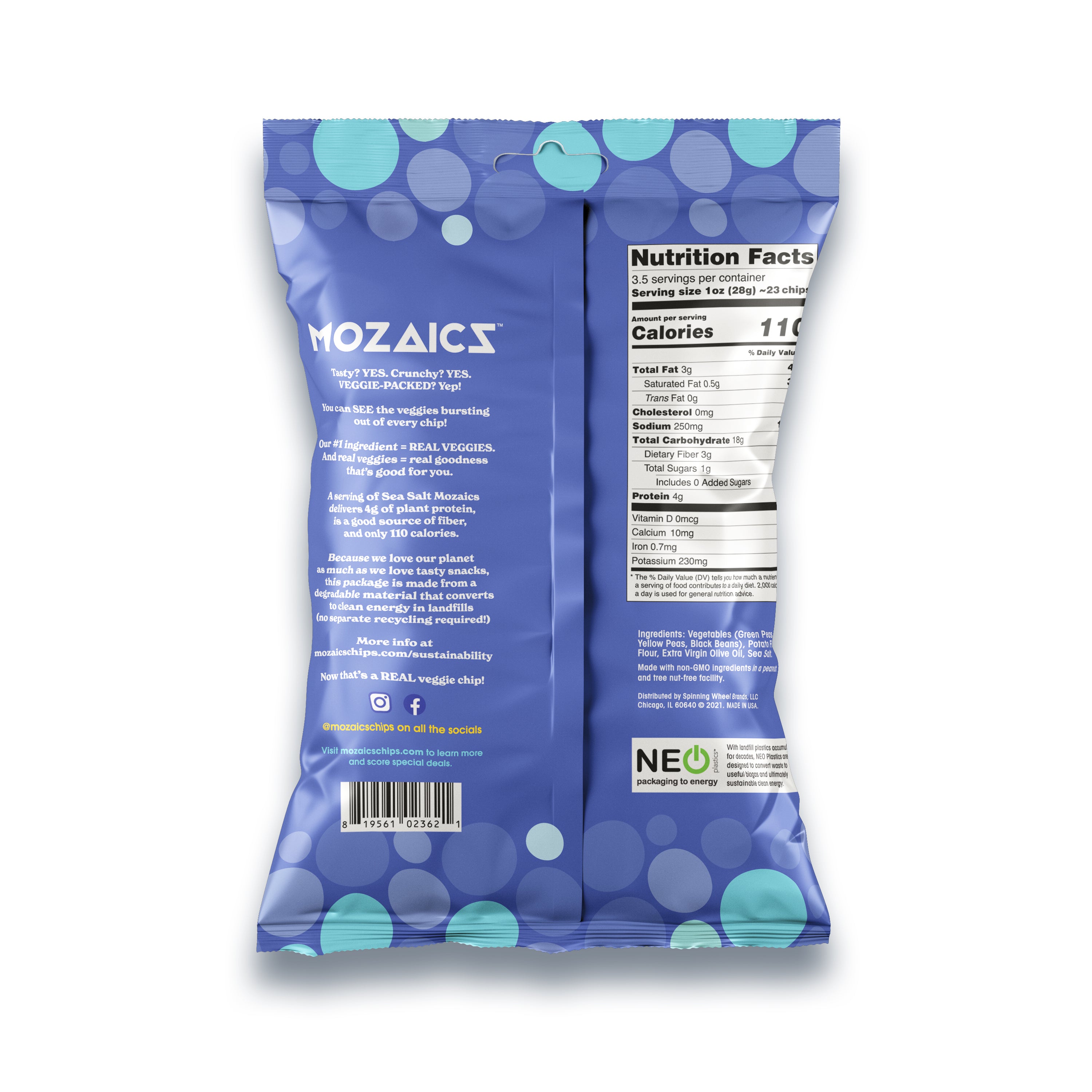 Non-GMO Popped Veggie Chips: Sea Salt 3.5 oz (6 Pack)