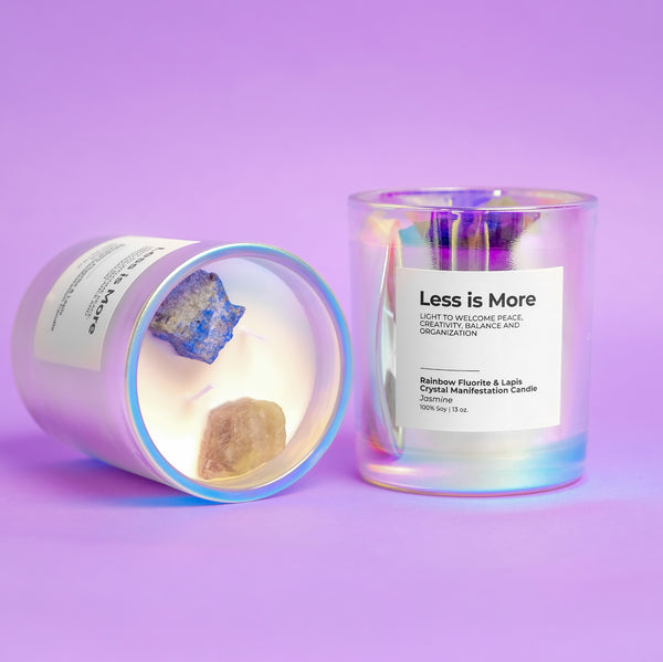 Less Is More - Lapis & Rainbow Fluorite Crystal Manifestation Candle