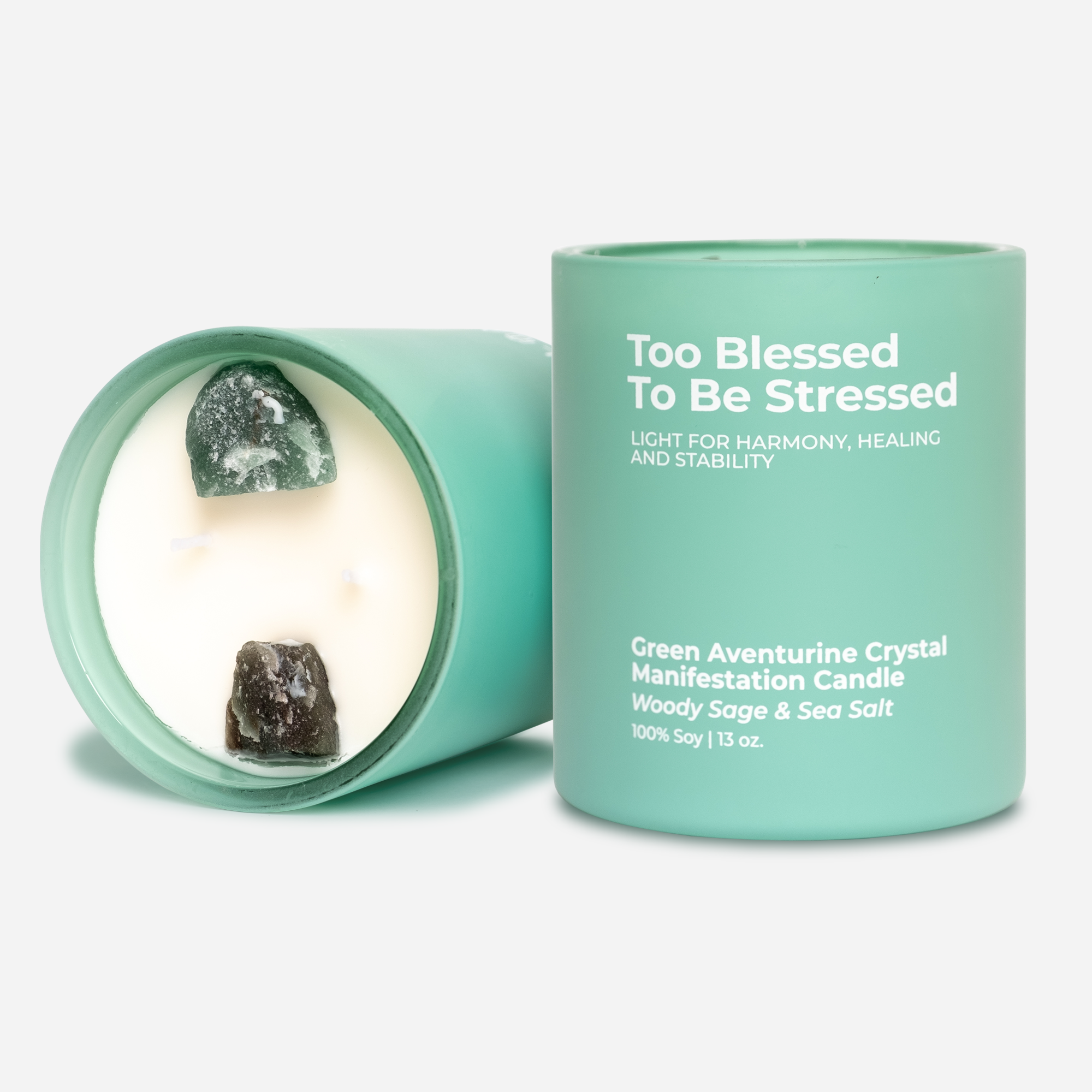 Too Blessed To Be Stressed - Green Aventurine Crystal Manifestation Candle