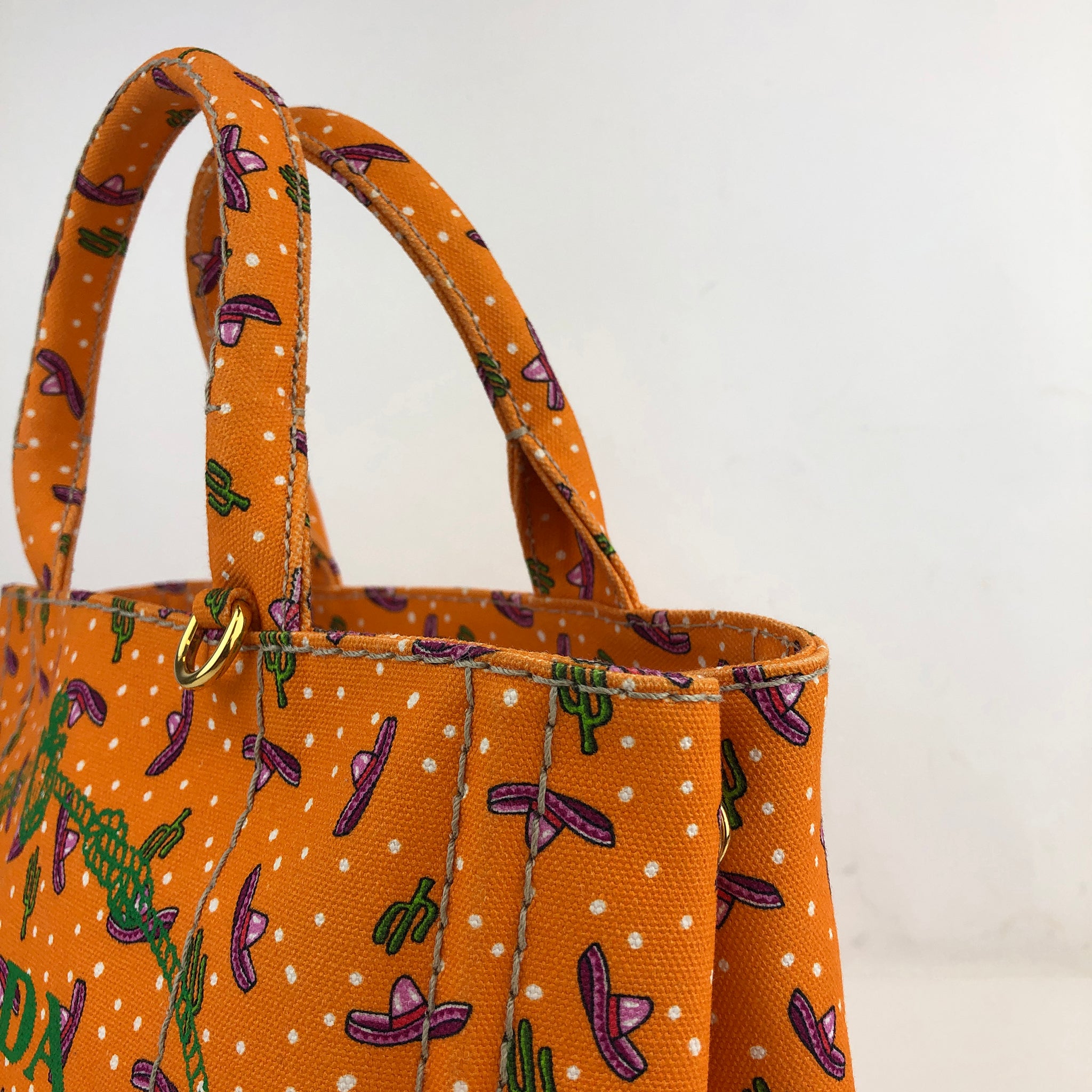 Canapa Orange Green Multi Canvas Womens Tote Bag (Pre-Owned)