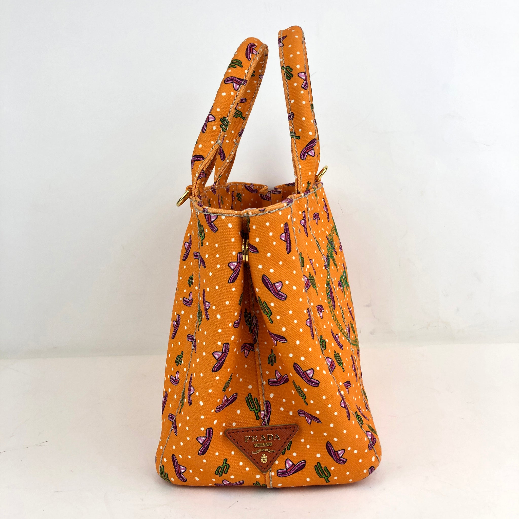 Canapa Orange Green Multi Canvas Womens Tote Bag (Pre-Owned)