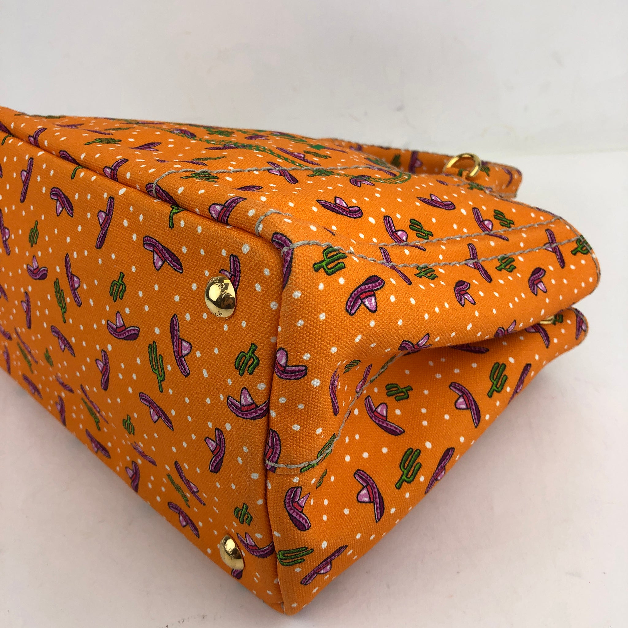 Canapa Orange Green Multi Canvas Womens Tote Bag (Pre-Owned)