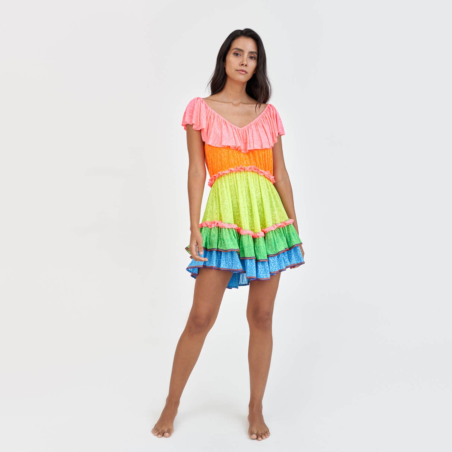 Rainbow Ruffle Mini Dress- Standard
