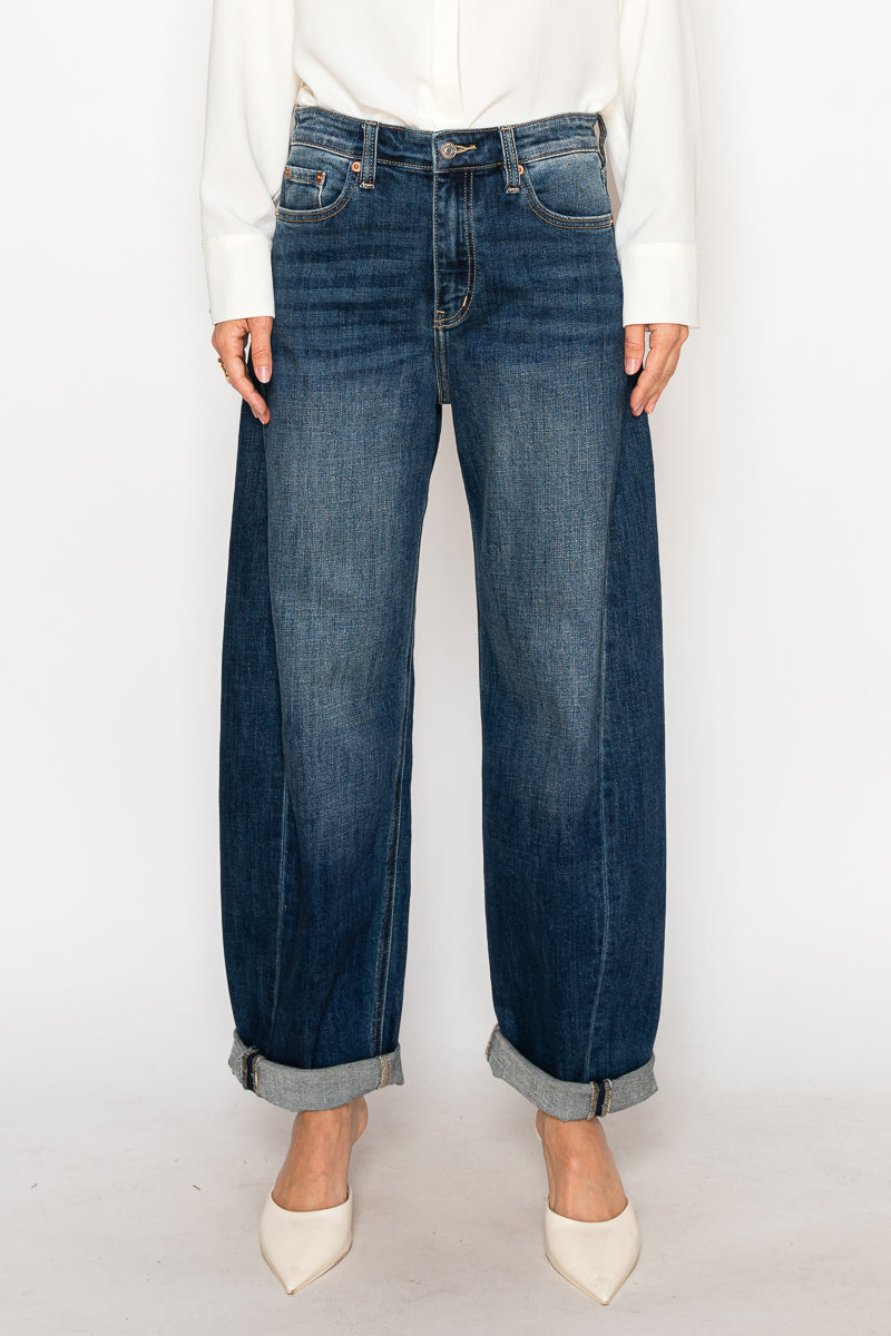 CLEO High Rise Relaxed Tapered Barrel Jeans