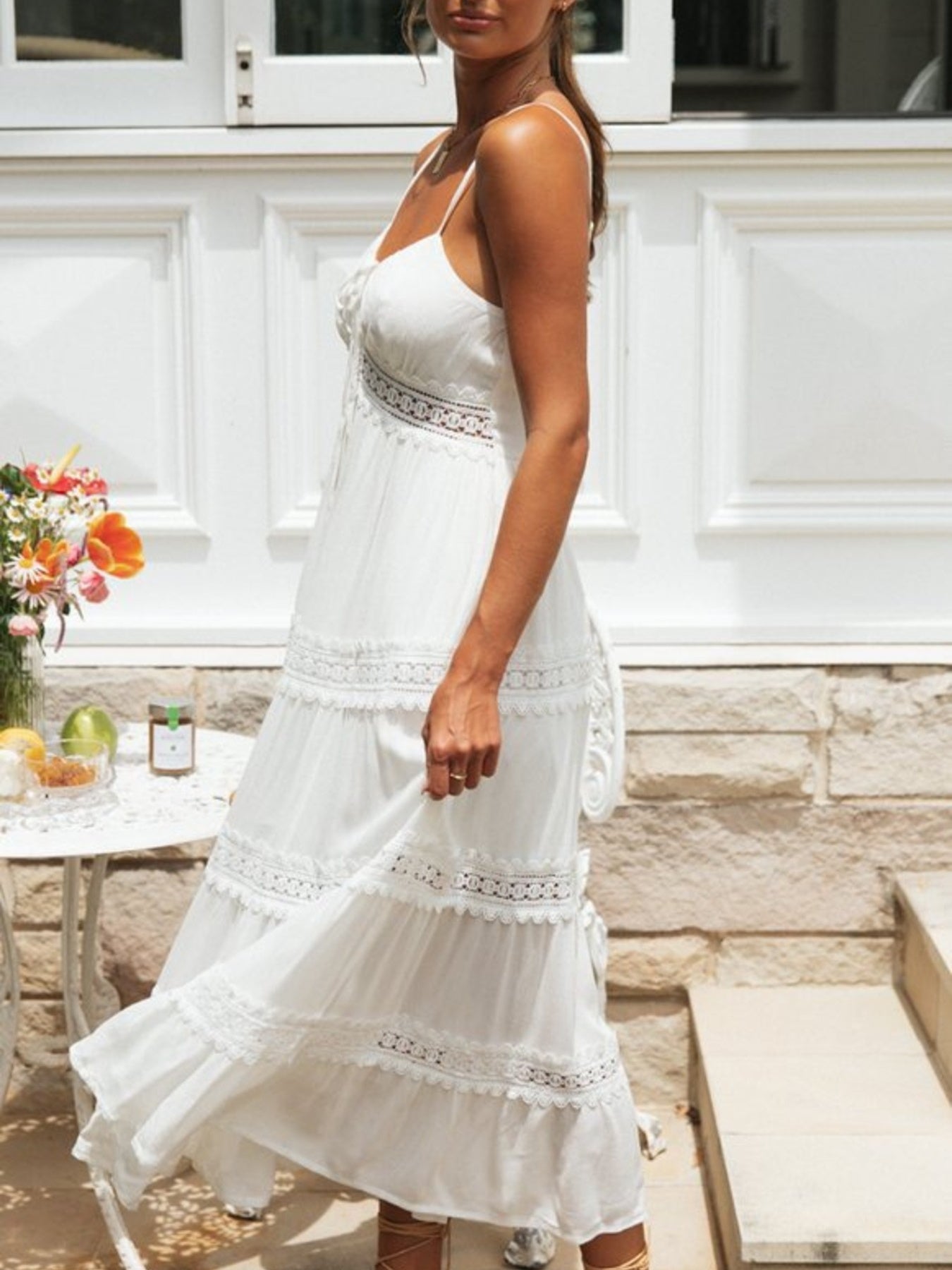 Lace Trimmed Tiered Midi Cami Dress – UsNow