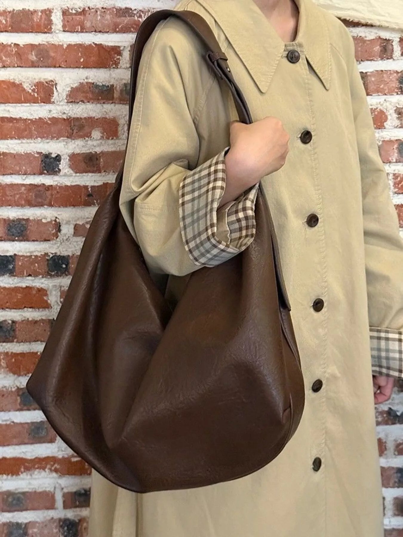 Faux Leather Shoulder and Cross-Body Tote Bag
