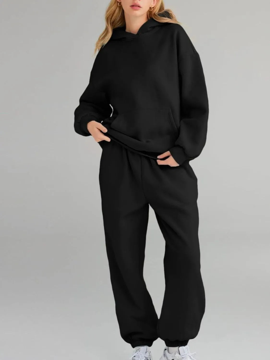 Kangaroo Pocket Hoodie and Joggers Set, with Plus Sizes