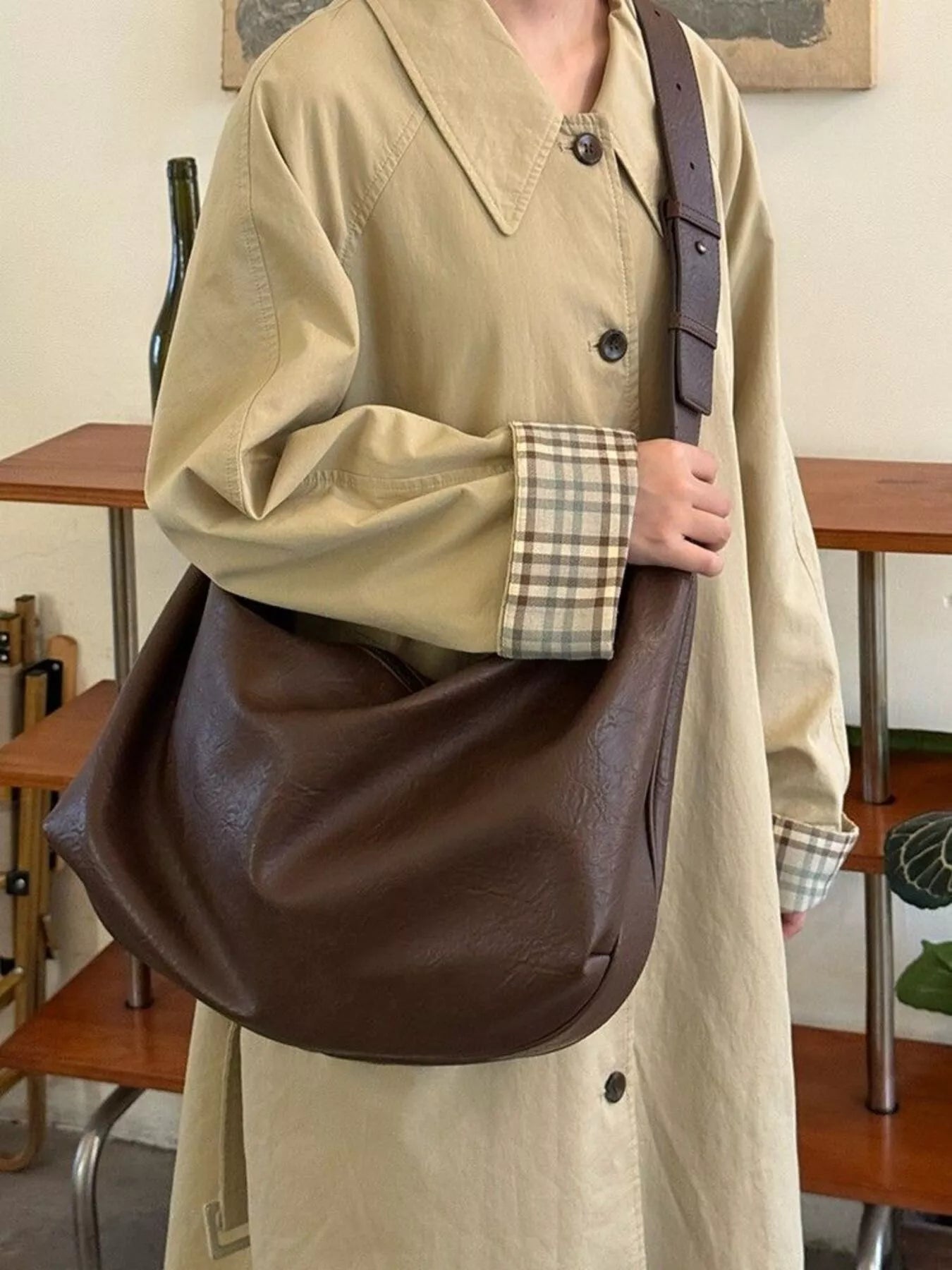 Faux Leather Shoulder and Cross-Body Tote Bag