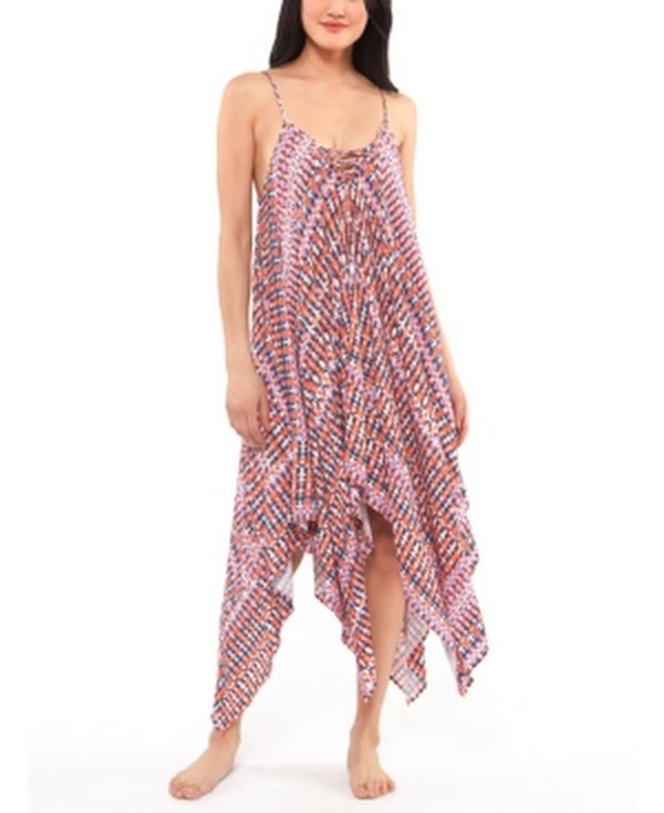 Jessica Simpson Womens Coral Printed Handkerchief-Hem Dress, Size XL