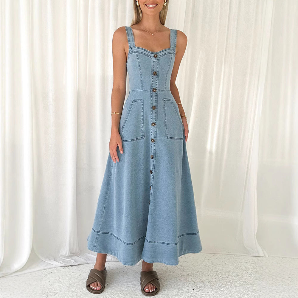 Strapless Denim Maxi Dress in Light Wash