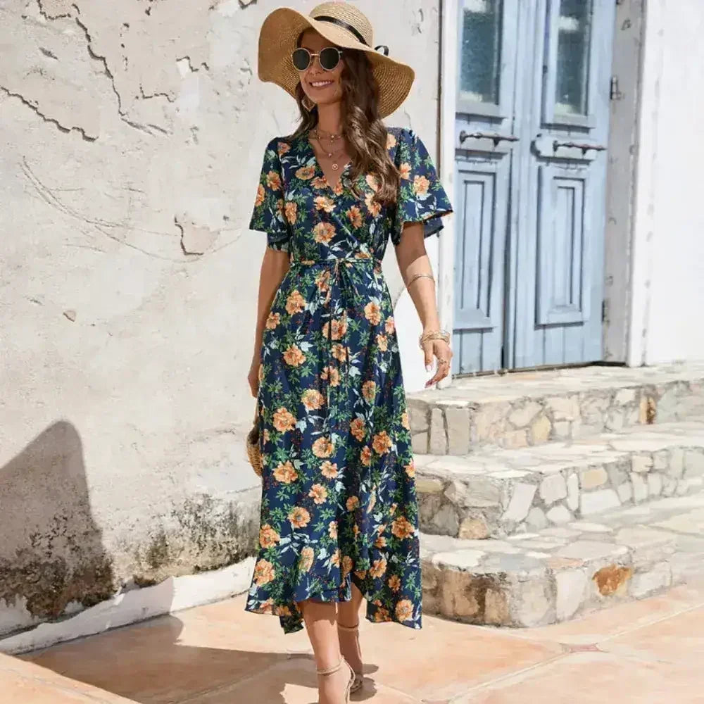 Dark Floral Wrap Dress