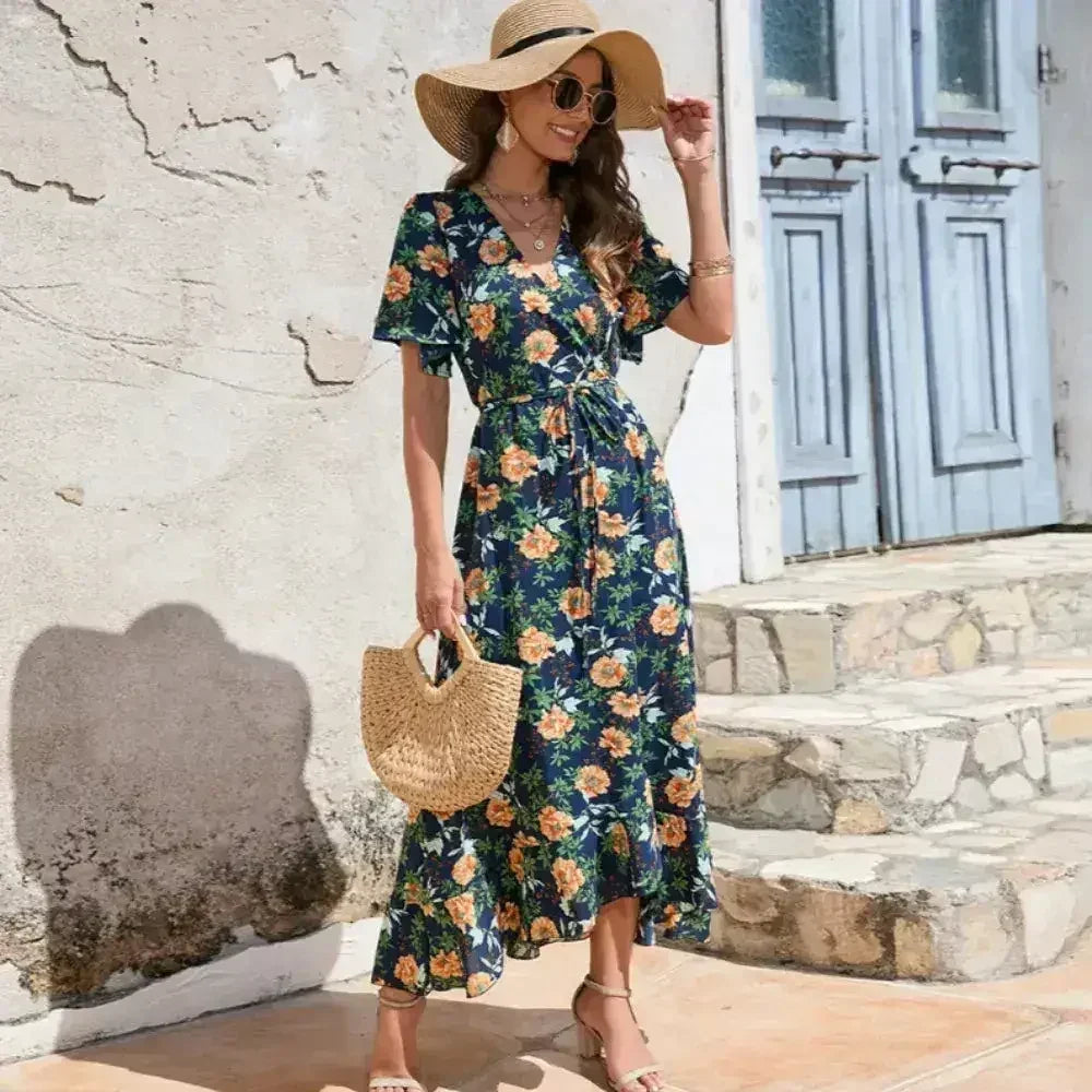 Dark Floral Wrap Dress