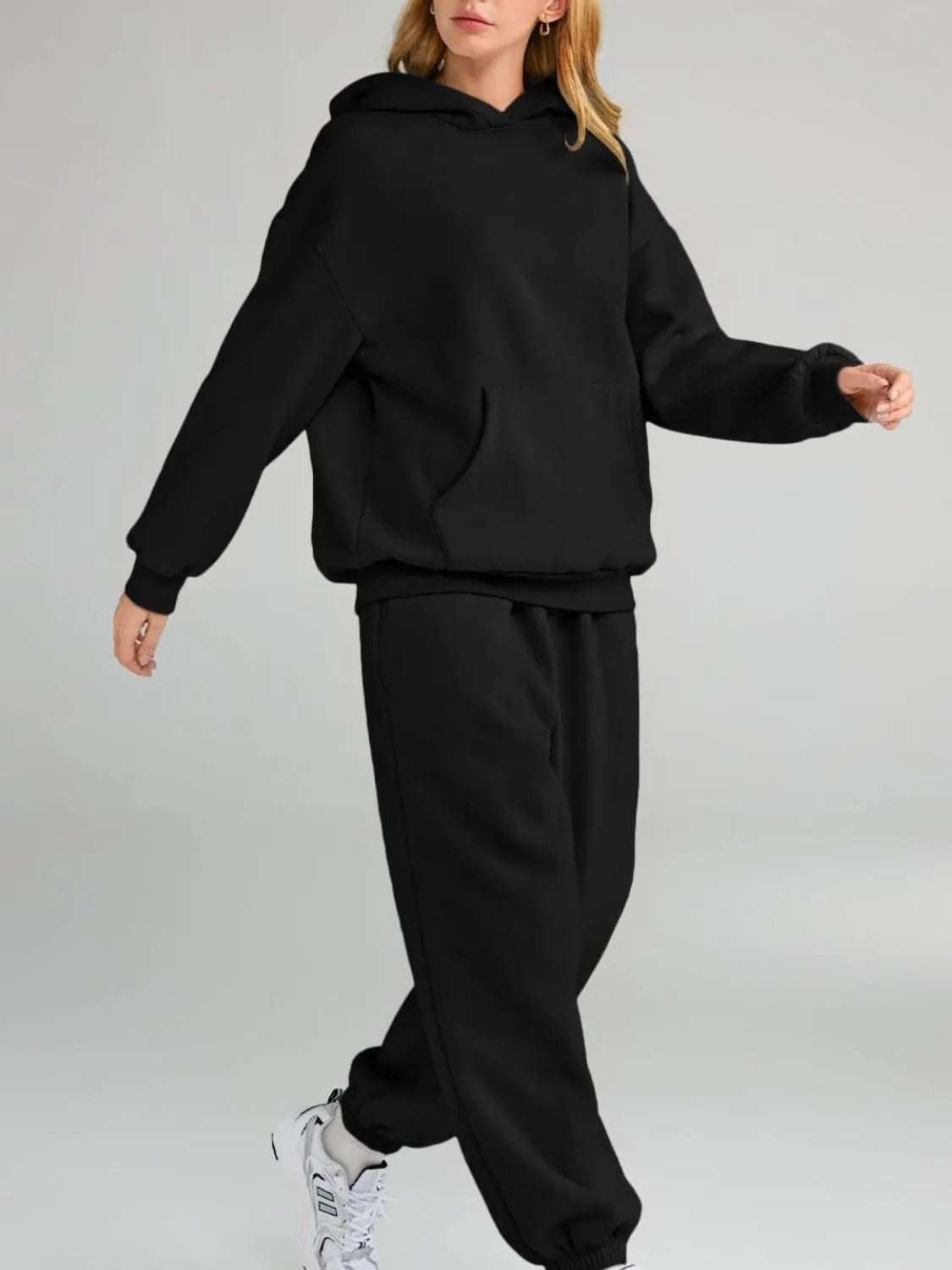 Kangaroo Pocket Hoodie and Joggers Set, with Plus Sizes