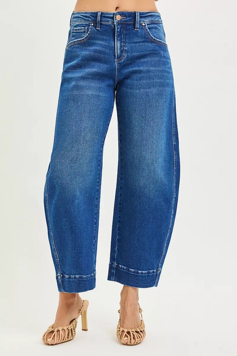 RISEN Mid-Rise Crop Barrel Jeans