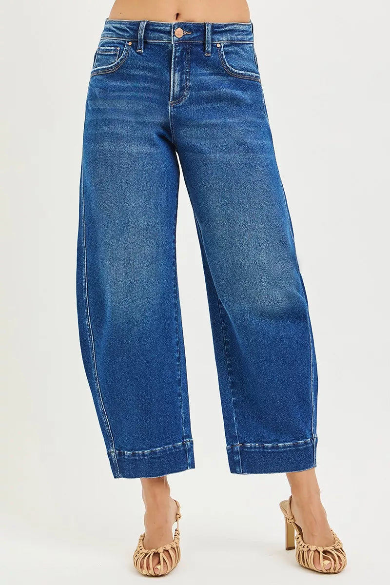 RISEN Mid-Rise Crop Barrel Jeans