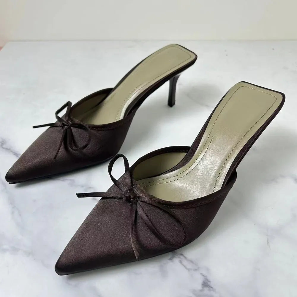 Satin Pointed Toe Kitten Heel Pumps