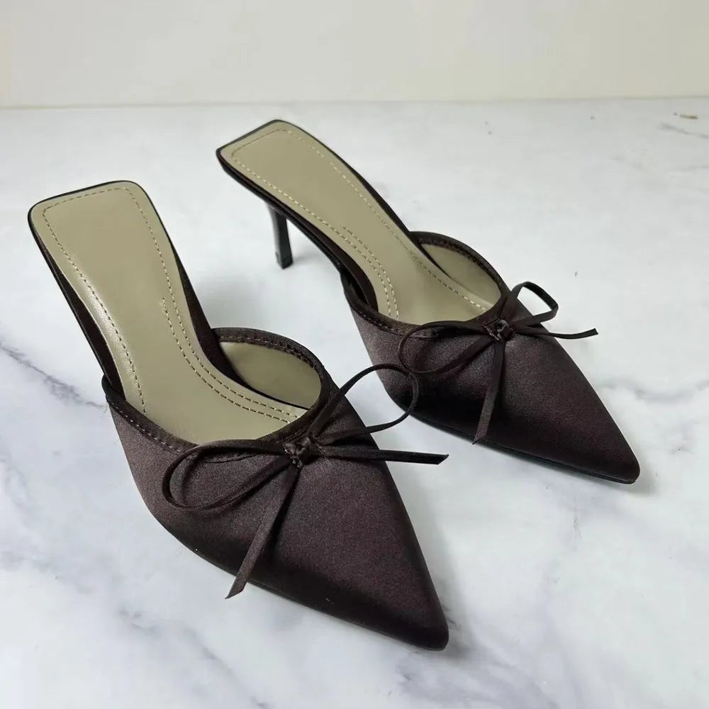 Satin Pointed Toe Kitten Heel Pumps