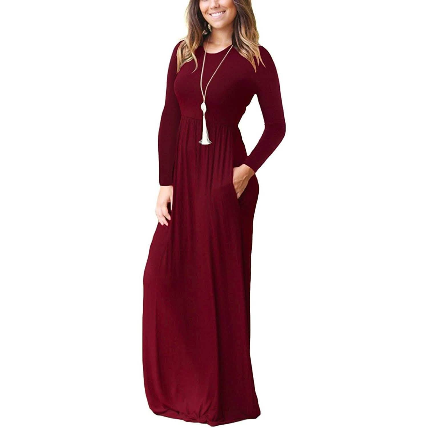 Long Sleeve Loose Maxi Dress with Pockets