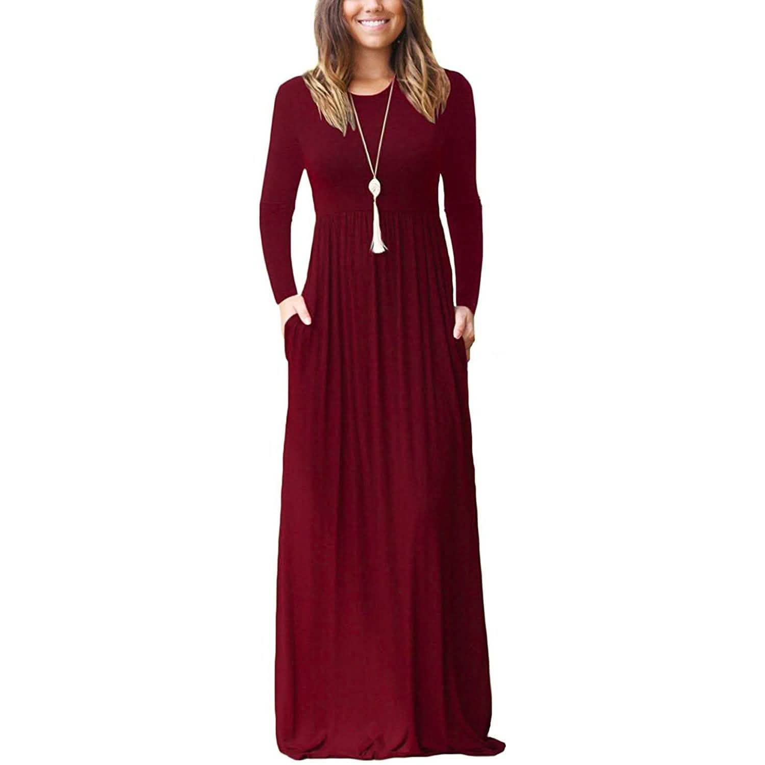 Long Sleeve Loose Maxi Dress with Pockets