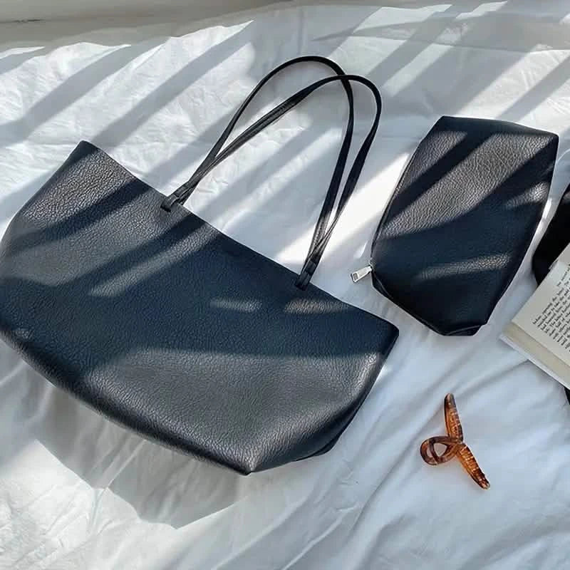 Large PU Leather Shoulder Bag With Shoulder Top Handles