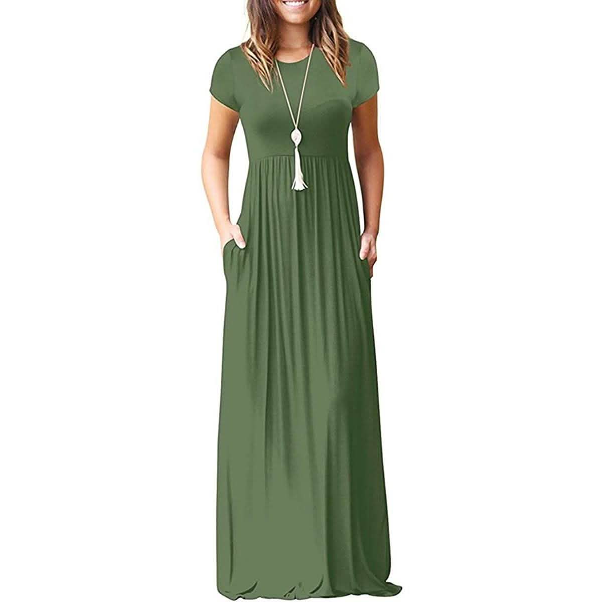 Short Sleeve Loose Long Dresses with Pockets